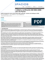 Sistema de Gestión de Calidad y Certificación ISO 9001:2008 - Limitantes y Desafíos para Las Pymes