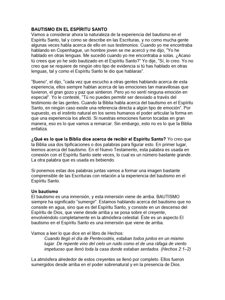 Comprendiendo el Bautismo en el Espíritu Santo | PDF | espíritu Santo ...