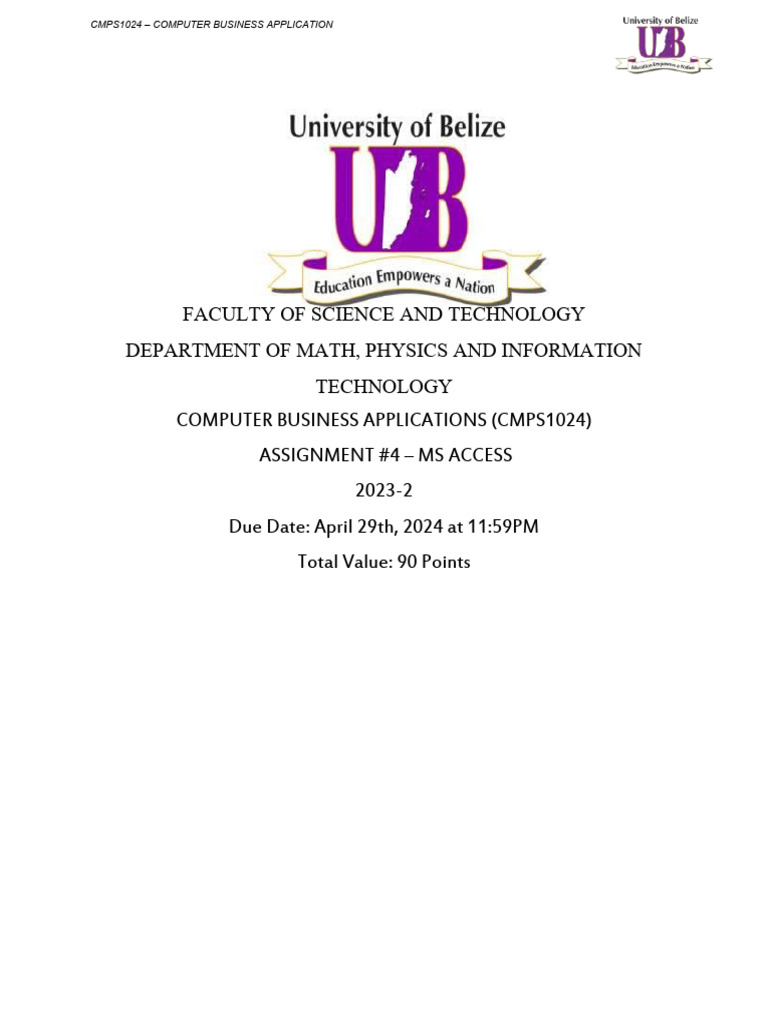 MS Access Assignment for CMPS1024 | PDF | Databases | Computing