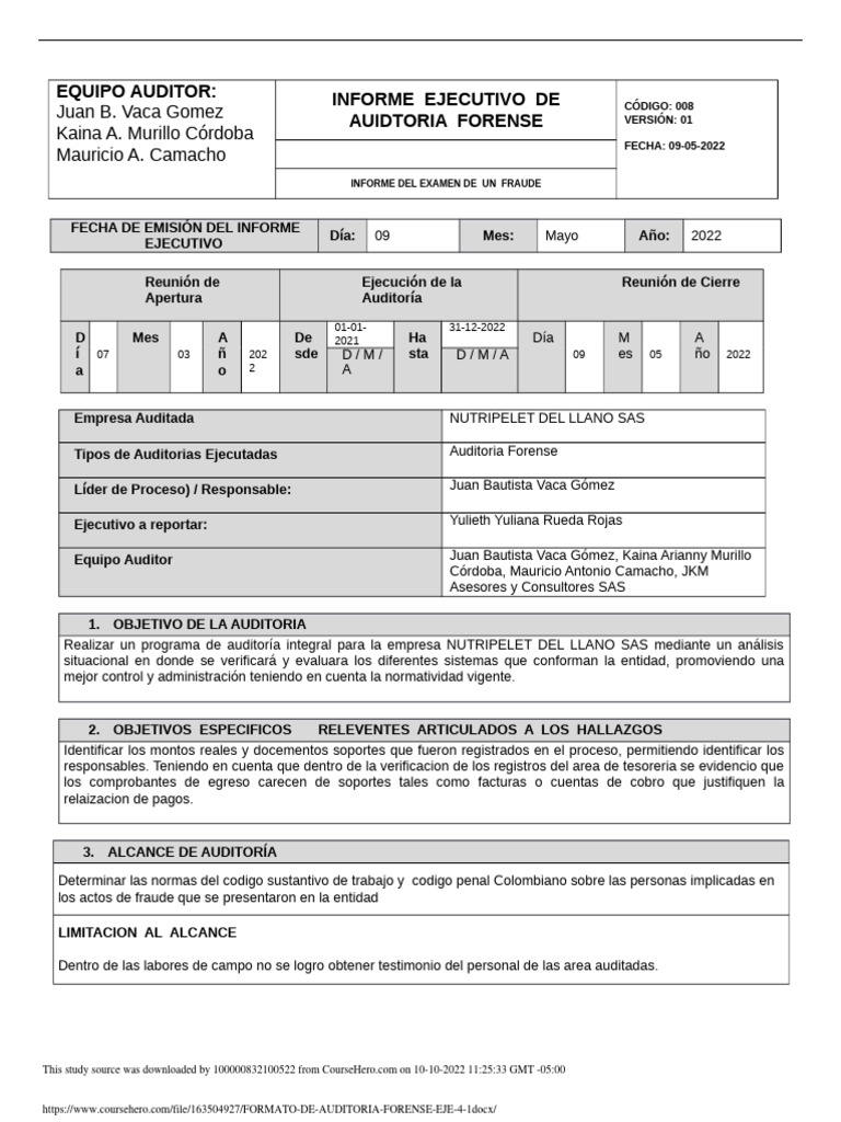 Ejemplo De Informe De Auditoria Forense 1 Pdf Document Images ...