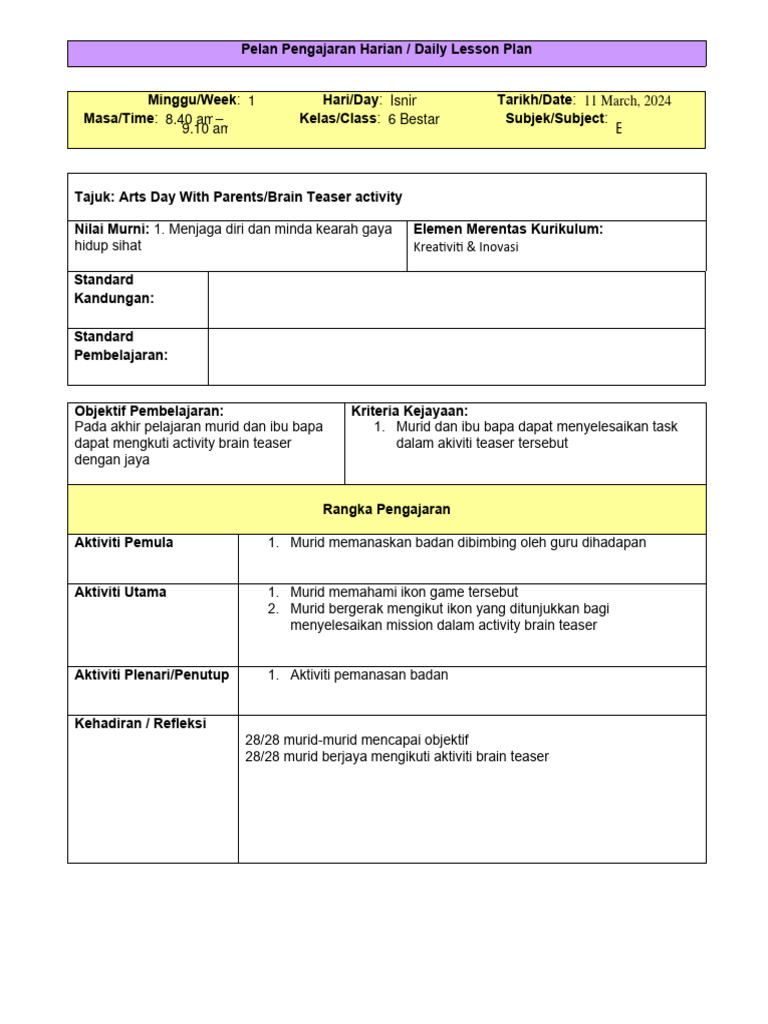 English Lesson Plan | PDF