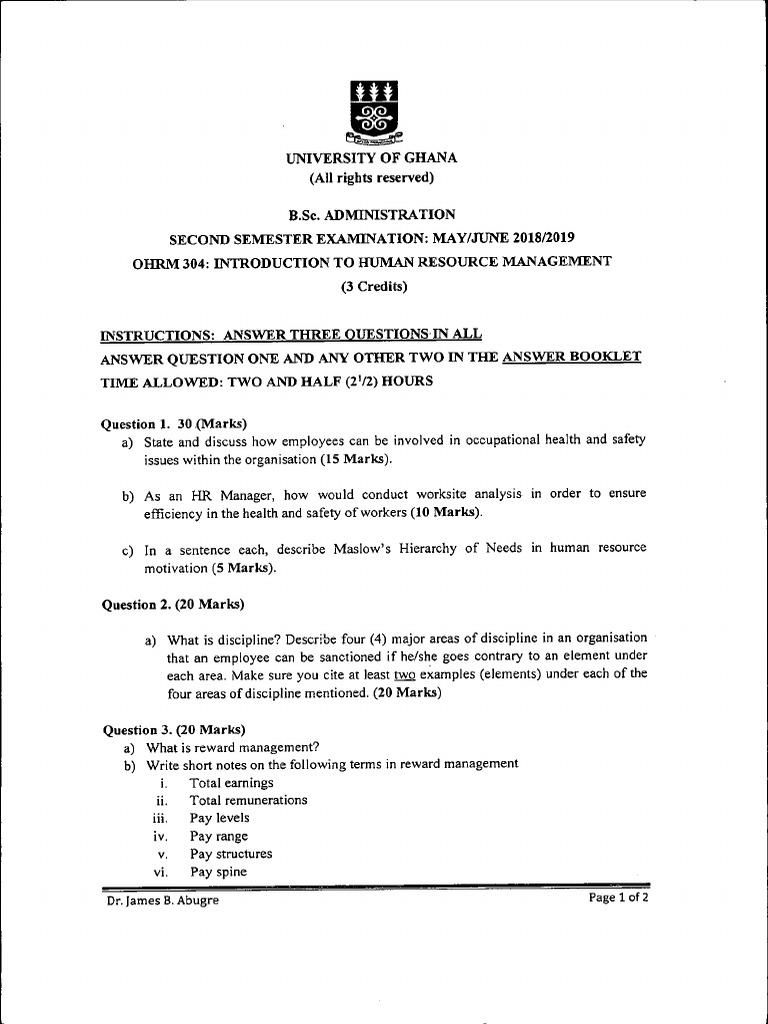 Human Resource Management Exam 2019 | PDF
