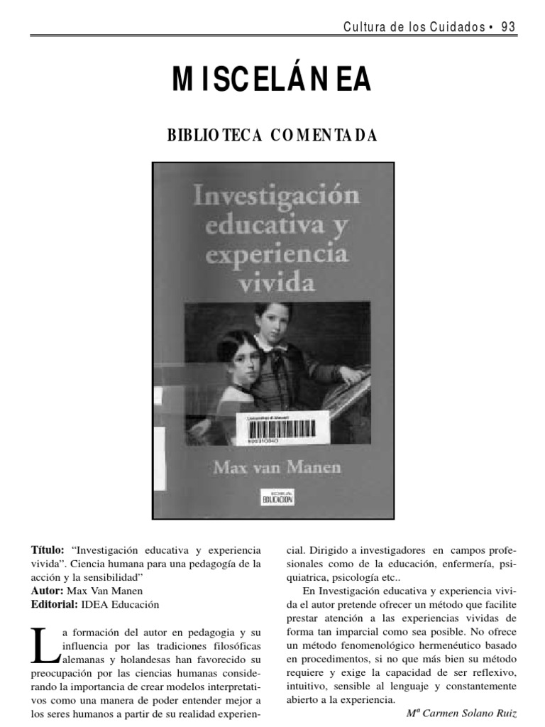 Max Van Manen - Experiencia Vivida | PDF