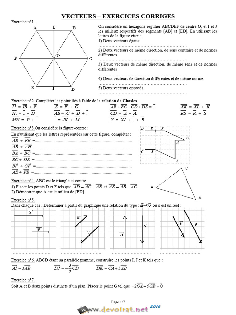Exercices Corrigés sur les Vecteurs | PDF | Géométrie euclidienne ...