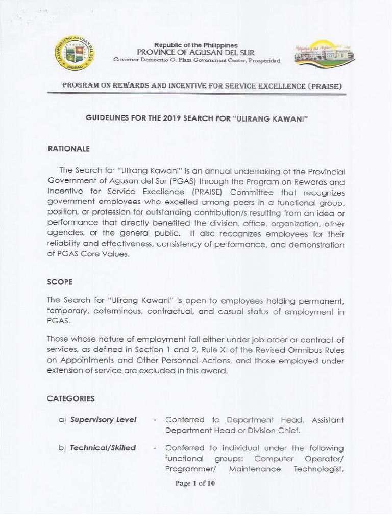 Ulirang Kawani Award Guidelines | PDF