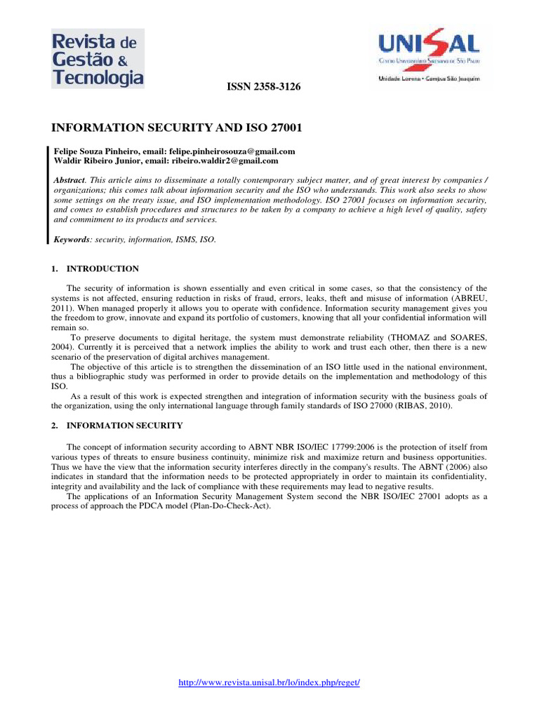 Defining Information Security and ISO 27001 | PDF | Information ...