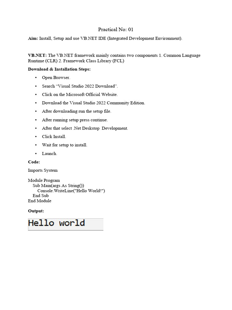 Install and Setup VB.NET IDE Guide | PDF