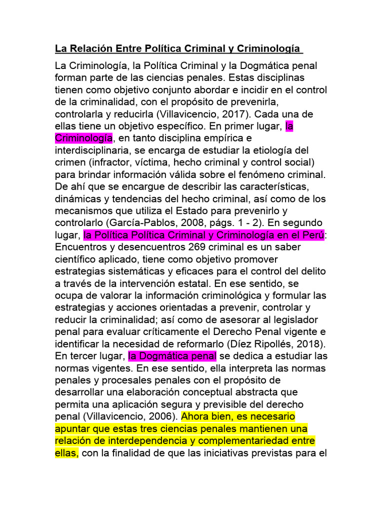 La Relación Entre Política Criminal y Criminología La Criminología ...