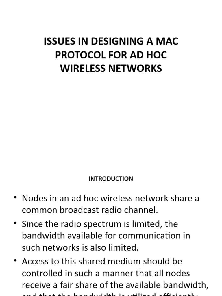 MAC Protocol Design Issues for Ad Hoc Networks | PDF | Wireless Ad Hoc ...