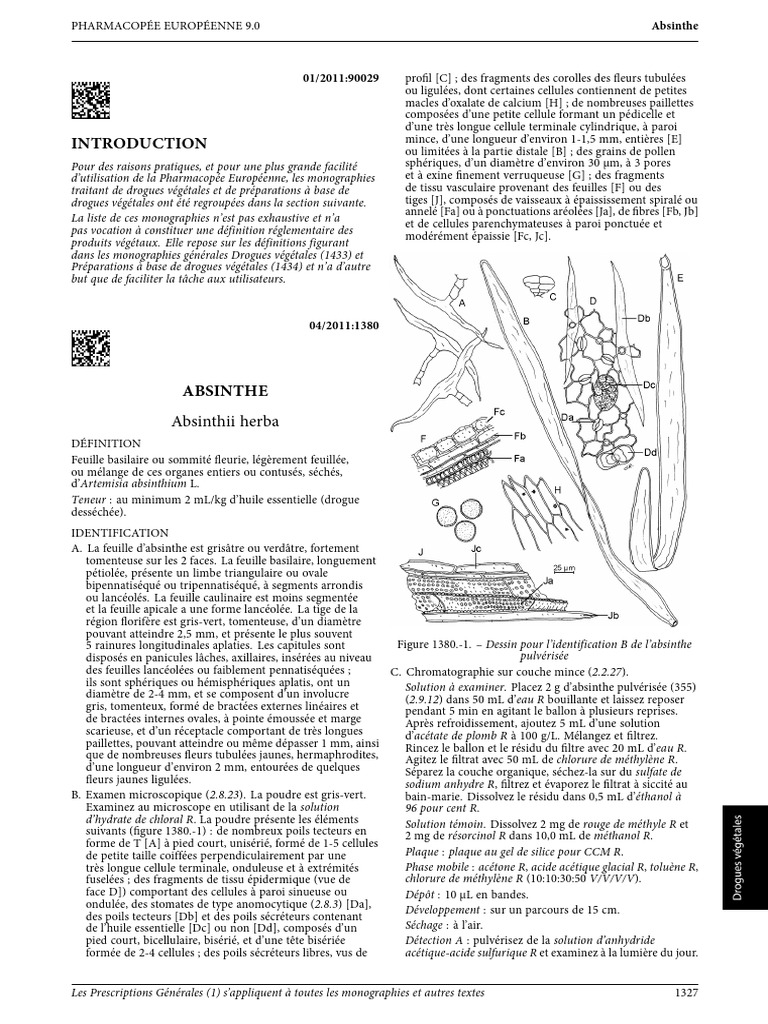 Monographie de l'Absinthe en Pharmacopée | PDF | Feuille