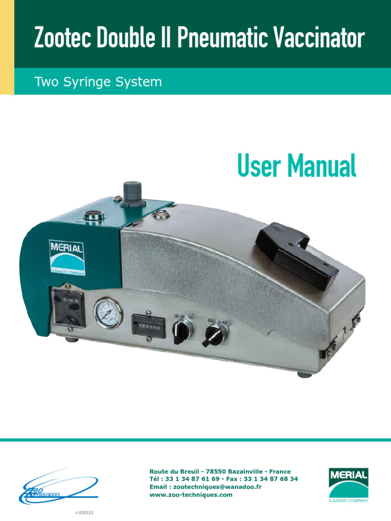 Zootec Double II Vaccinator Manual | PDF | Syringe | Injection (Medicine)