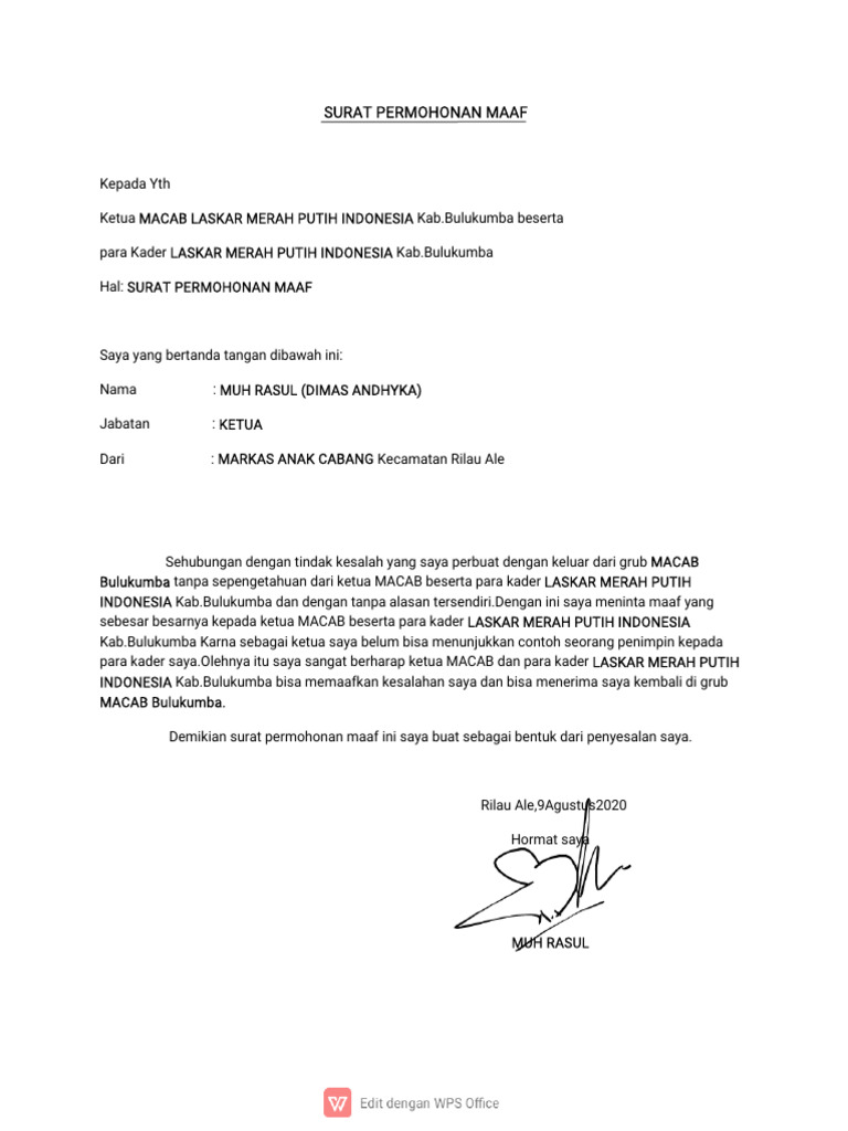 Surat Permohonan Maaf Ketua MACAB | PDF