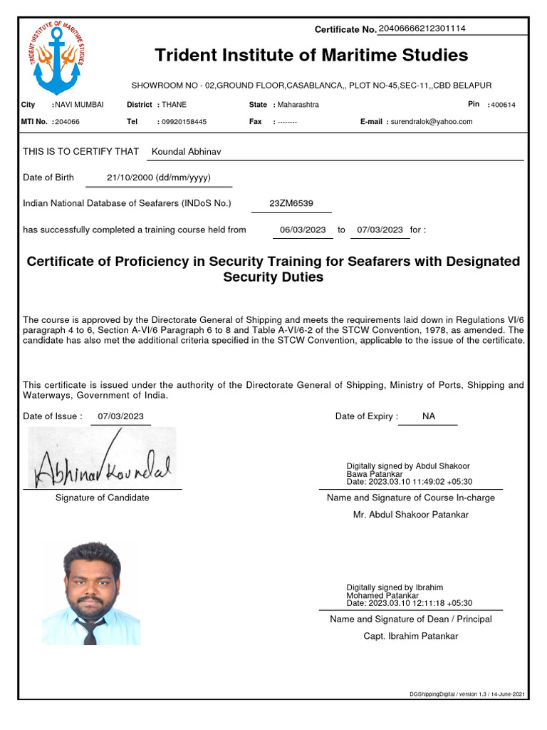 STCW Security Training Certificate 2023 | PDF