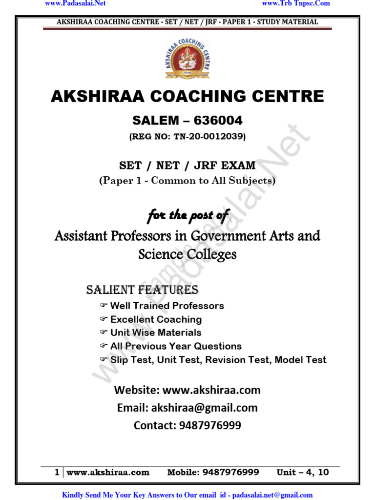 Tn Set Net Jrf Unit 4 And 10 Study Material English Medium Pdf Download