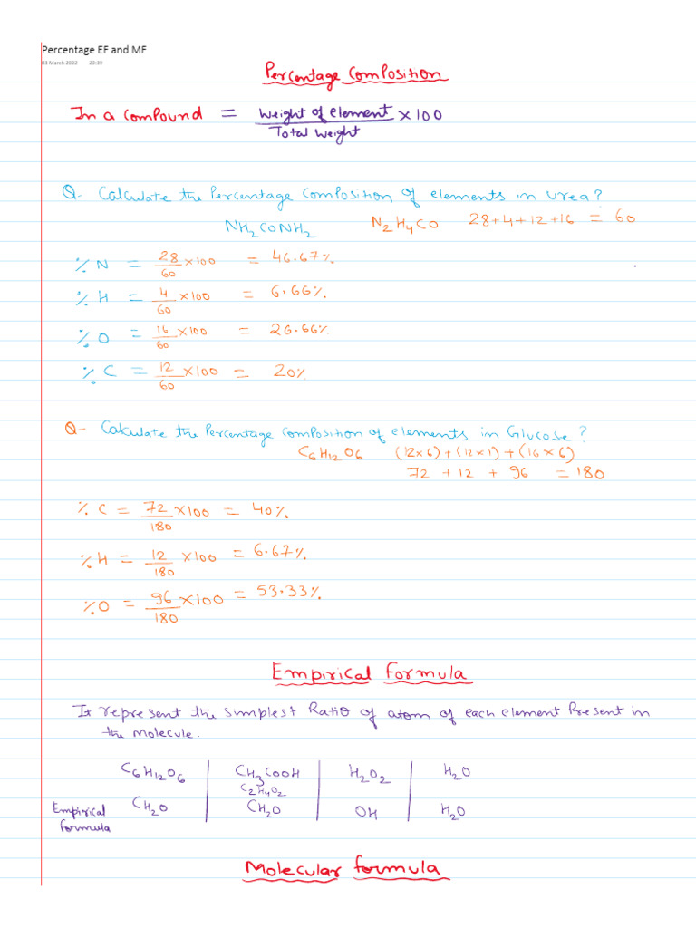Percent, Emp and Mol Formula | PDF