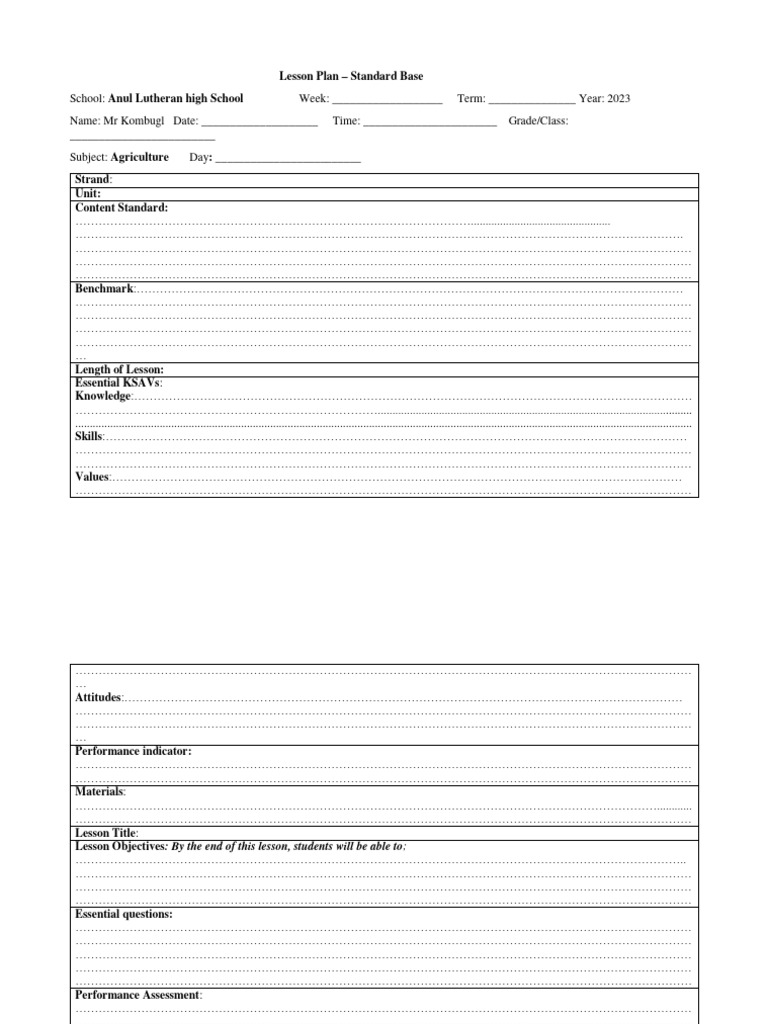 Sbc Lesson Plan Format Pdf Free Download English