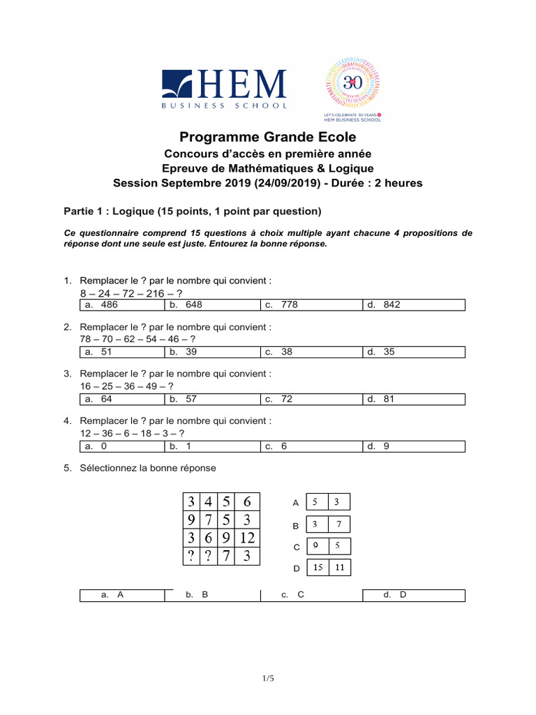Concours Mathématiques et Logique 2019 | PDF | Ouverture (échecs ...