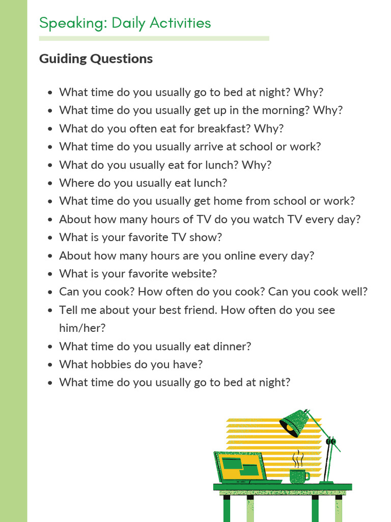 Speaking (Daily Activities) | PDF | Lunch