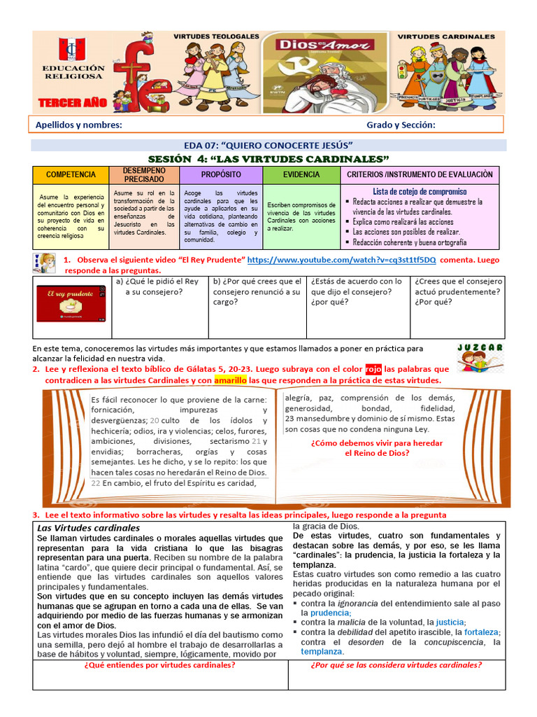 Ficha 4 - 3°año - Eda 7-Bim 4 | PDF | Virtud | Justicia