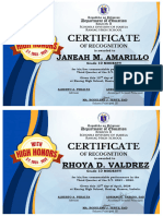 WITH HIGH HONORS CERTIFICATE A4 Size 3rd Quarter With Signature