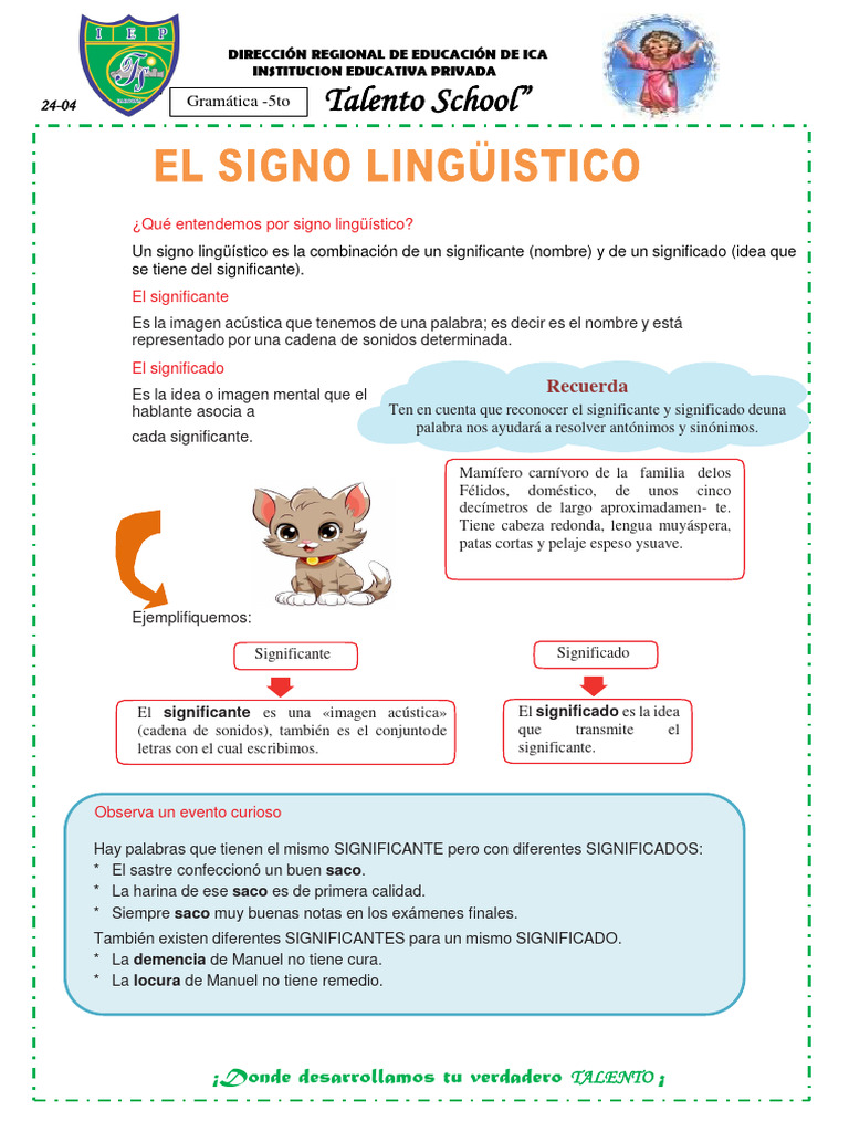 Signo Lingüístico: Significante y Significado | PDF | Lingüística ...