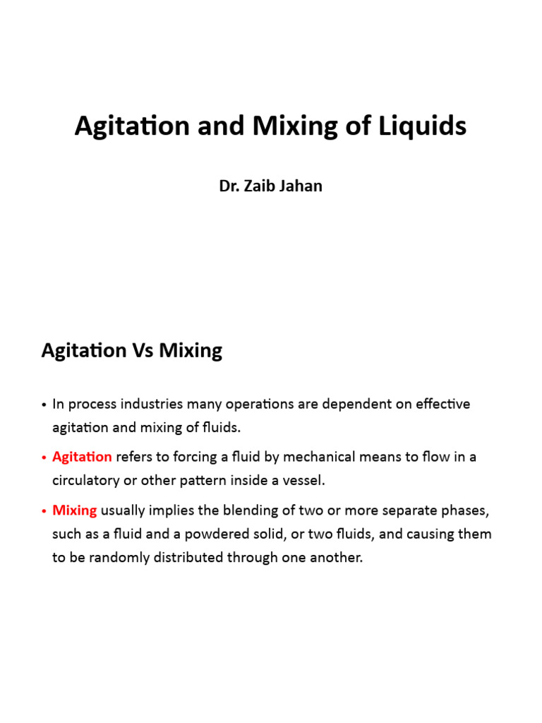 Agitation vs Mixing of Liquids Explained | PDF | Propeller | Fluid Dynamics