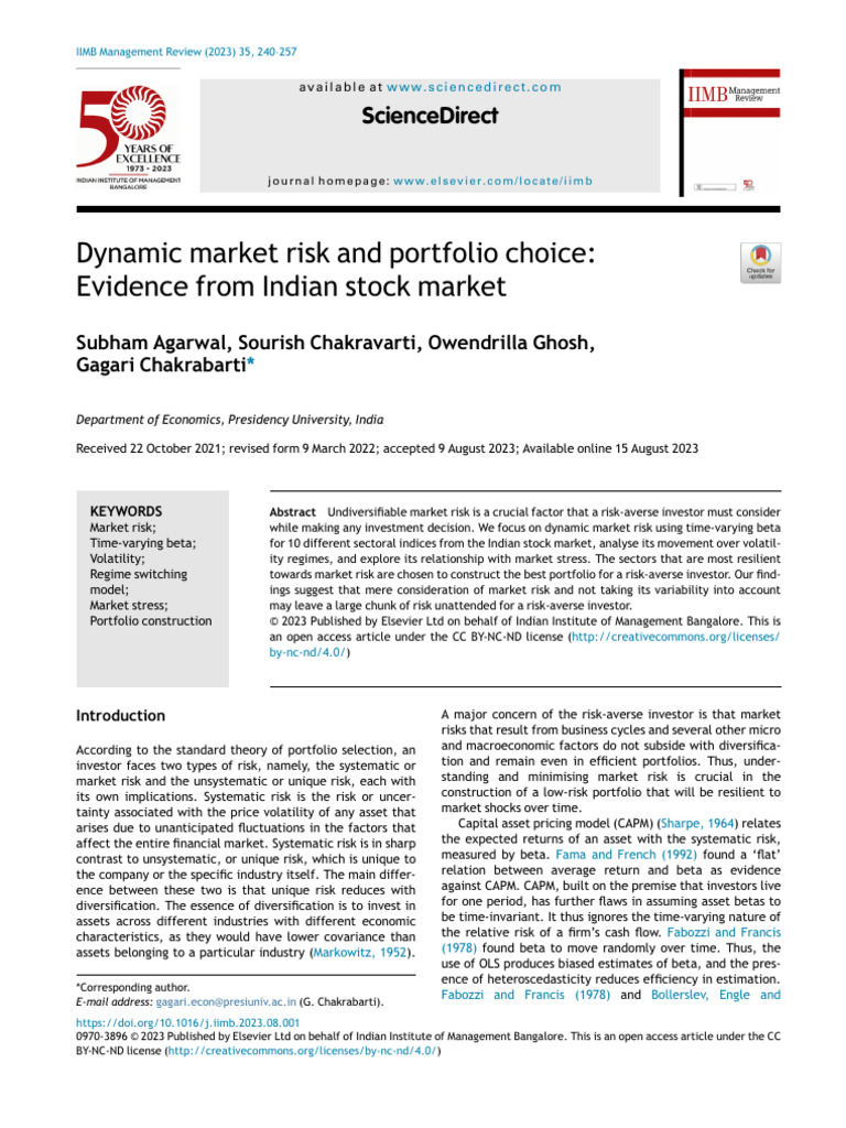 Dynamic Market Risk in Indian Stocks | PDF | Capital Asset Pricing ...