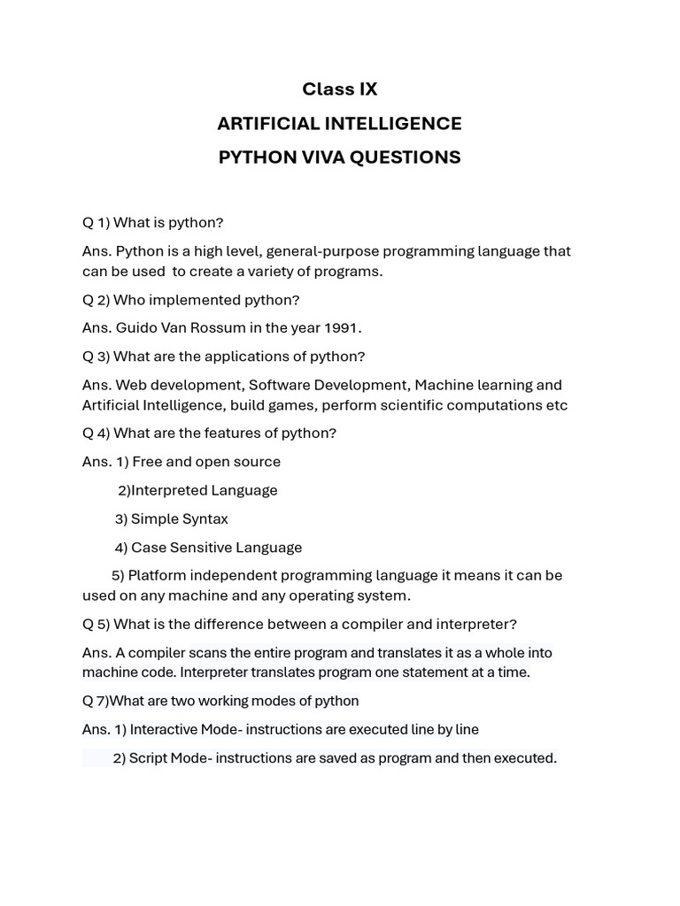 Class IX - Viva - Questions | PDF | Python (Programming Language ...