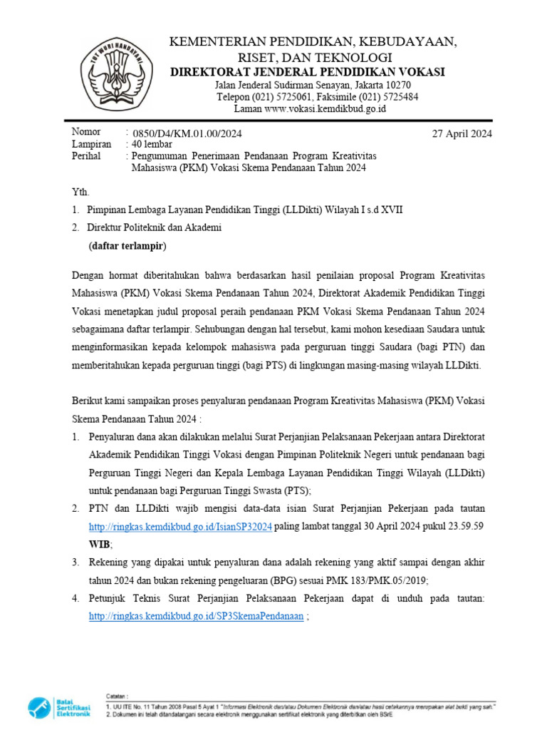 Daftar Judul PKM Vokasi 2024 | PDF