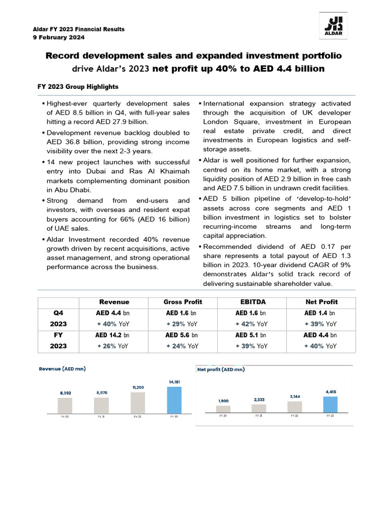 Aldar's Record 2023 Financial Performance | PDF | United Arab Emirates ...