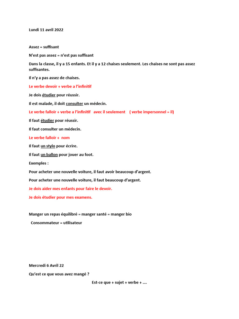 Verbes à l'infinitif : devoir et falloir | PDF | Genre grammatical | Orage