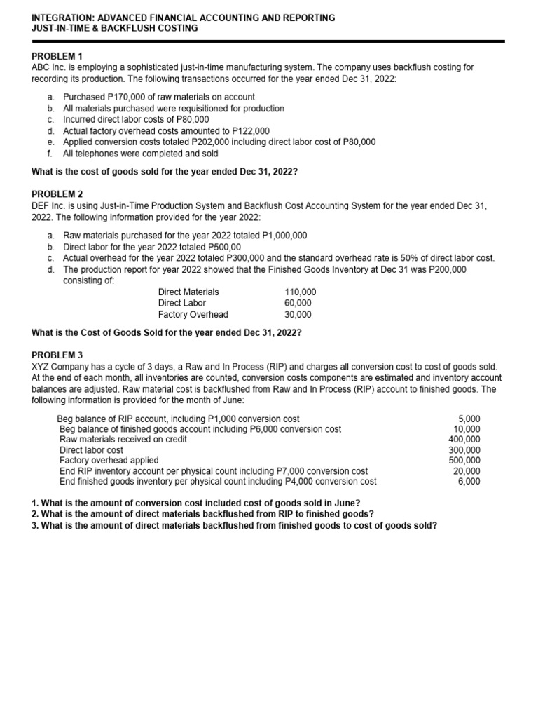 09 JIT Backflush Costing | PDF | Cost Of Goods Sold | Inventory