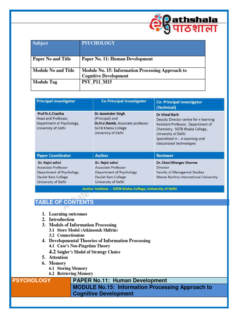 Information Processing Approach To Cognitive Psychology | Download Free ...