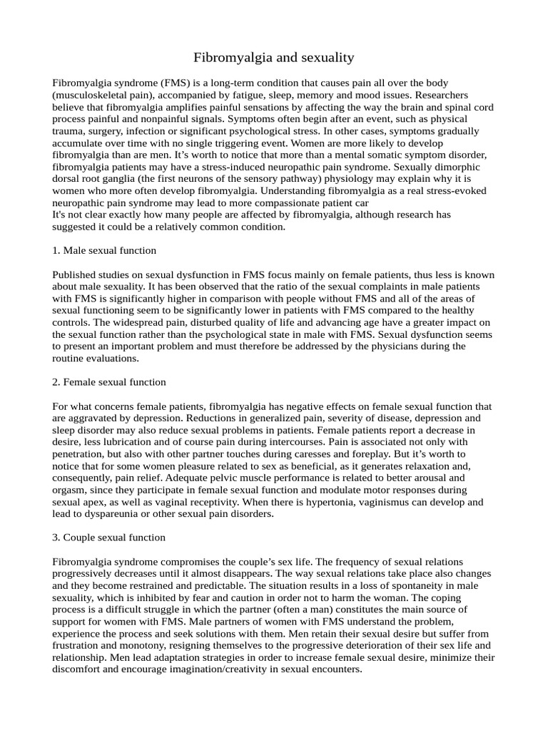 Fibromyalgia and Sexuality | PDF | Fibromyalgia | Chronic Pain