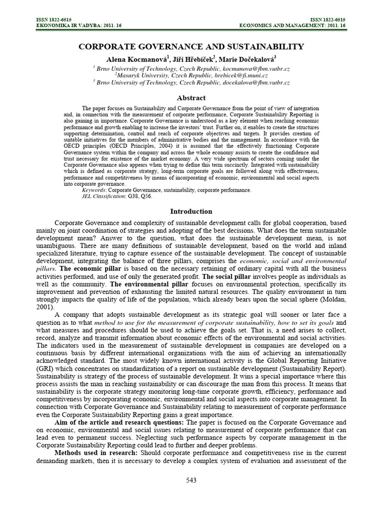 Corporate Governance and Sustainability Insights | PDF | Sustainability ...