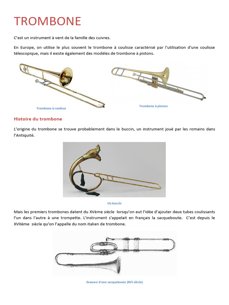 Histoire et caractéristiques du trombone | PDF | Sciences sociales | Art