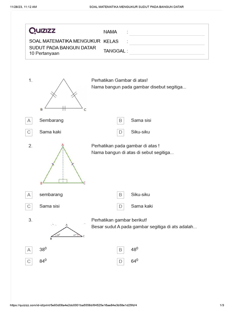 Quizizz Soal Matematika Mengukur Sudut Pada Bangun Datar Pdf