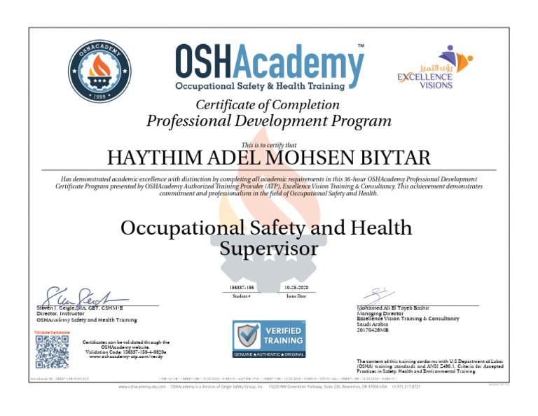 OSHAcademy Occupational Safety Certificate | PDF | Working Conditions ...