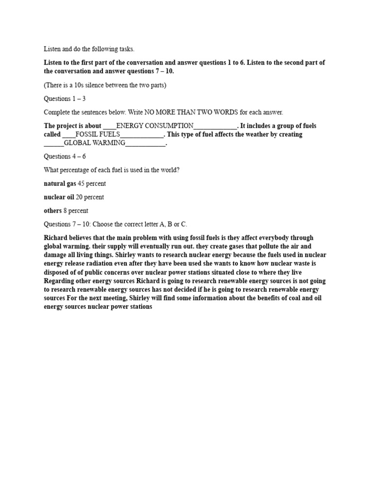Unit 7 Listening Task Pdf Science Mathematics