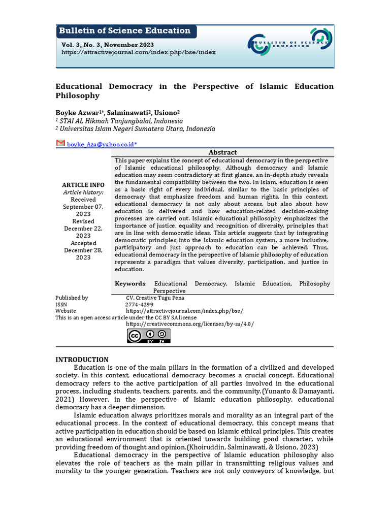 Educational Democracy in Islamic Education | PDF | Philosophy Of ...