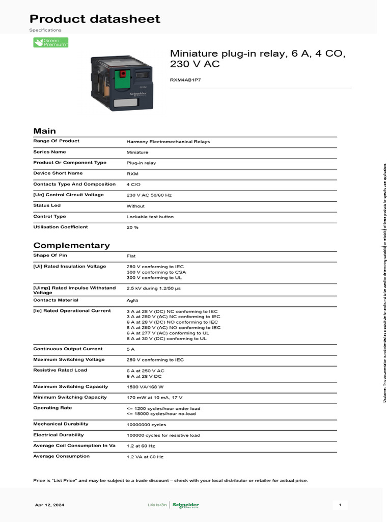 Miniature Relay Specs for Engineers | PDF | Relay | Alternating Current