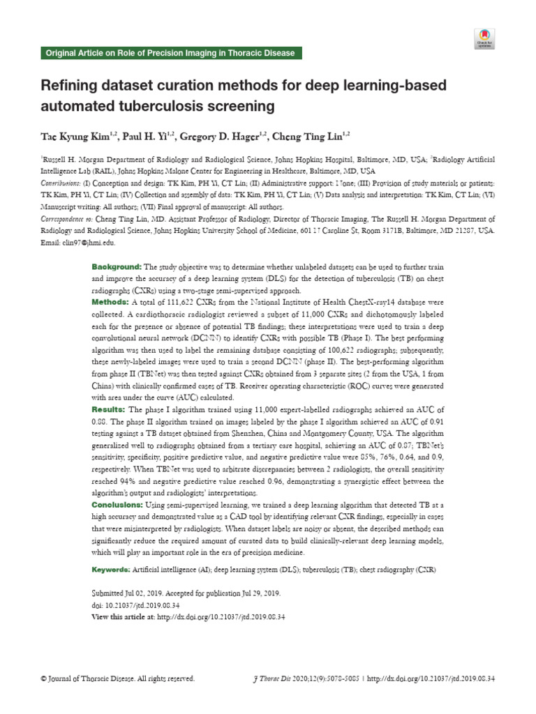 Deep Learning for TB Detection | PDF | Receiver Operating ...