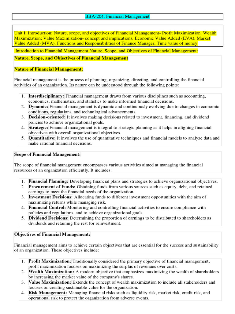 Financial Management Overview for BBA 4th Sem | PDF | Dividend | Cost ...