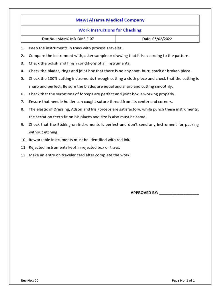 Medical Instrument Quality Checks | PDF | Business | Home & Garden
