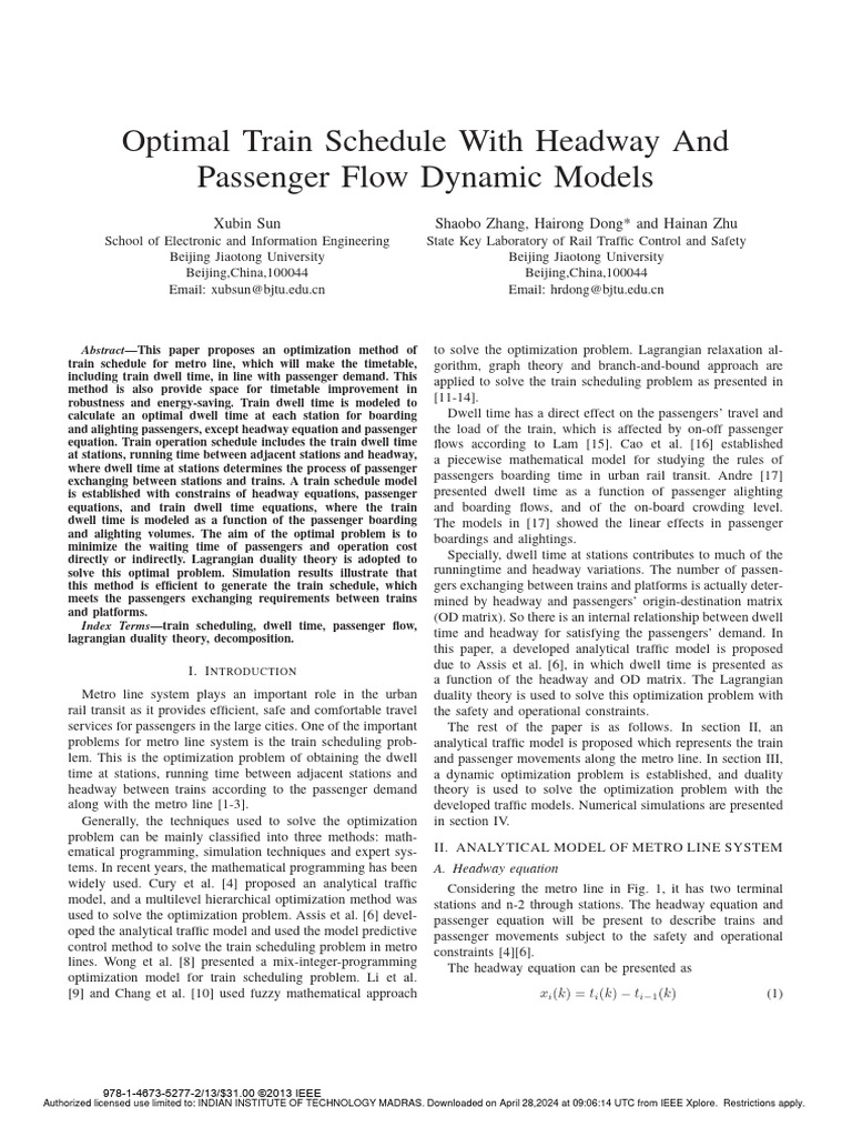 Optimal Train Schedule With Headway and Passenger Flow Dynamic Models ...