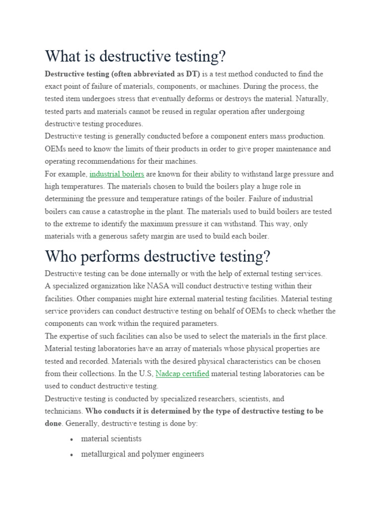 Destructive | PDF | Boiler | Failure Analysis
