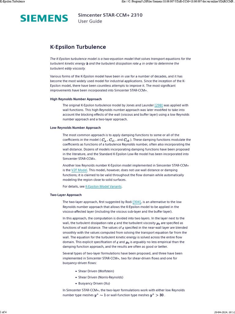 K-Epsilon Turbulence Model Overview | PDF | Turbulence | Reynolds Number