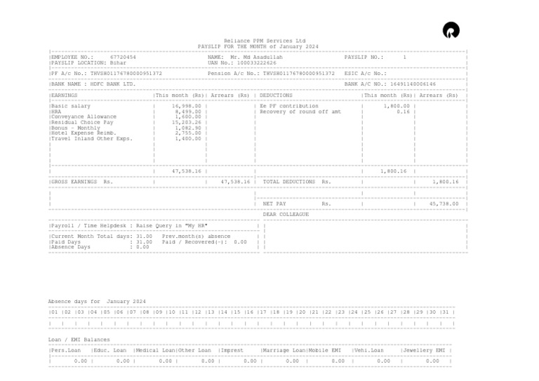 Payslip January, 2024 PDF Personal Finance Government Finances