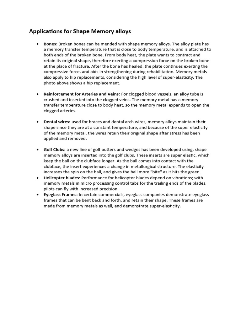 Applications Of Shape Memory Alloys Pdf Technology Engineering