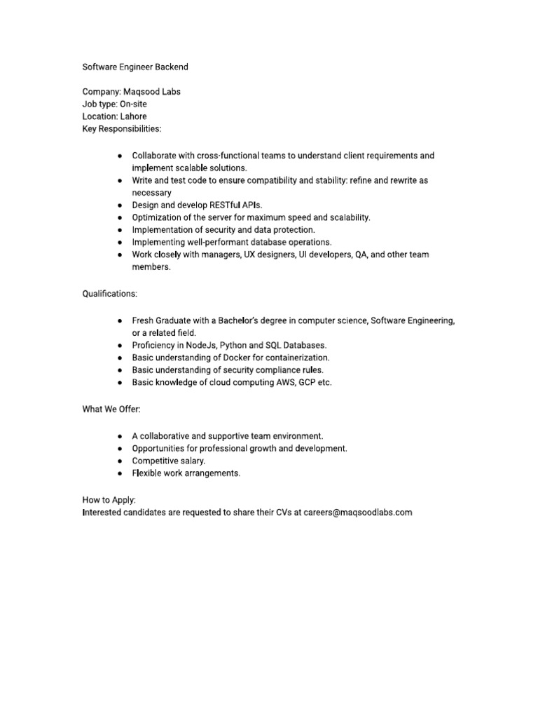 Software Engineer Backend (Fresh Graduate) | PDF